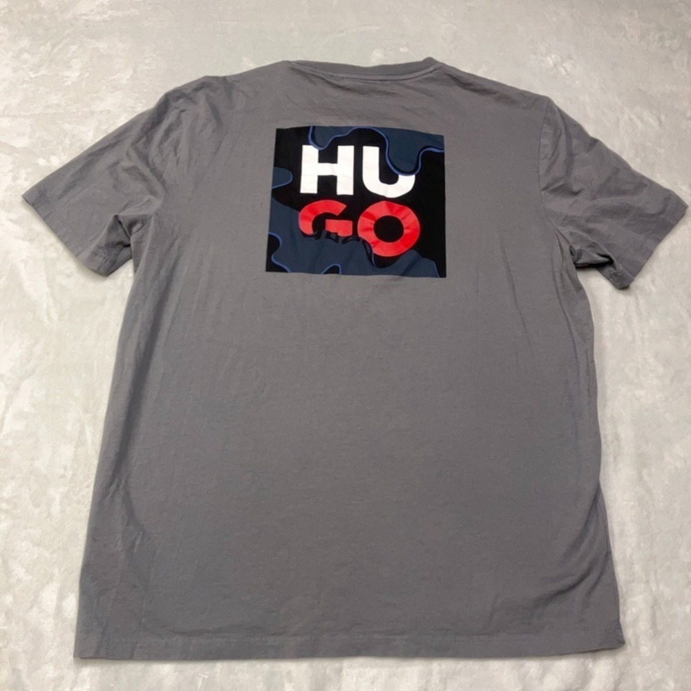 HUGO BOSS T-Shirt Double Sided Graphic Print‎ Gray Short Sleeve Tee Men's XL